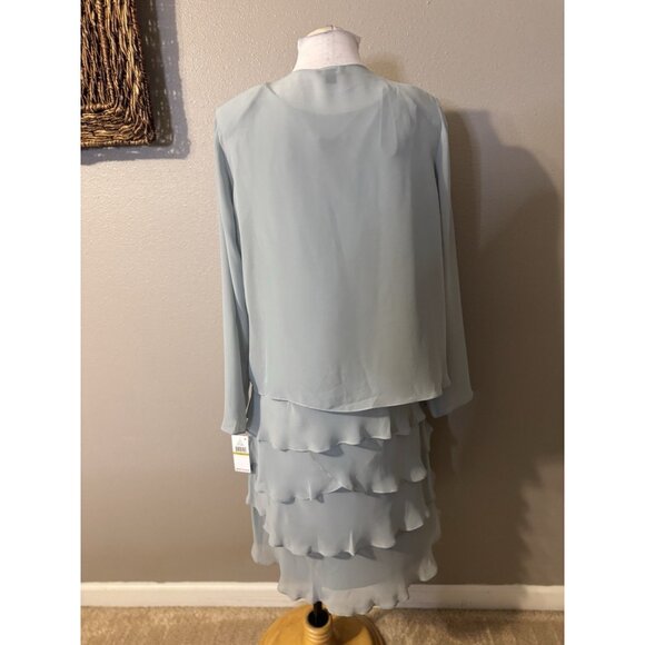 SLNY Jacket & Dress 18W Aloe Blue Ruffled Party Wedding Cruise Flowy NEW - Picture 9 of 16